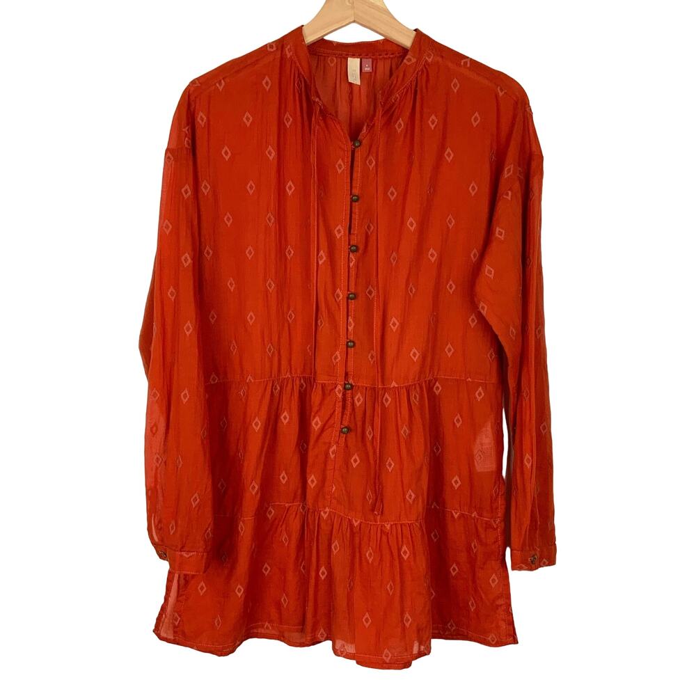 Anthropologie Pilcro Tiered Embroidered Tunic Top in Dark Orange Women's Small